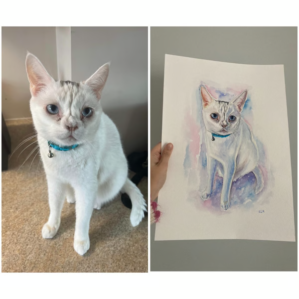 Original Custom Watercolor Pet Portrait From Photo, Original Painting