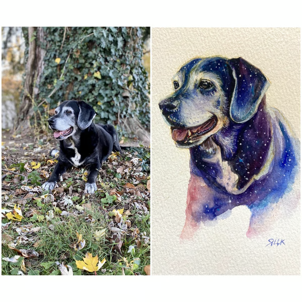 Original Custom Watercolor Pet Portrait From Photo, Original Painting