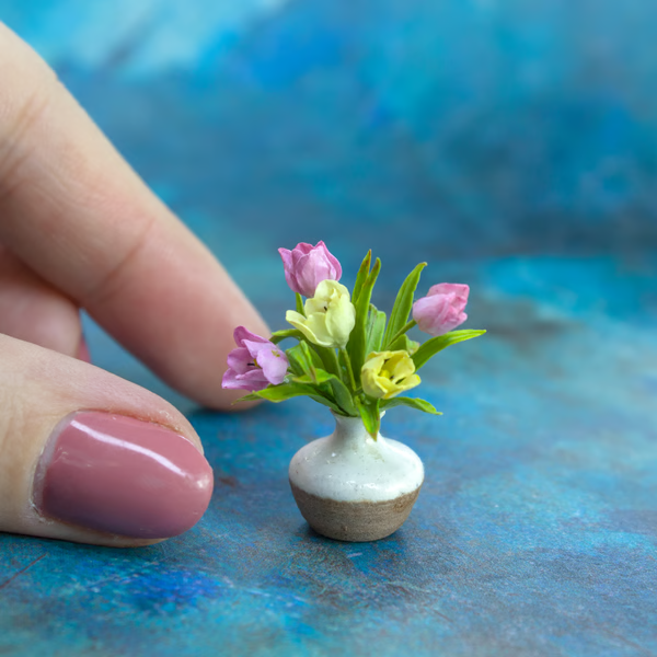 Miniature tulips in a ceramic vase | Dollhouse miniatures | Miniature flowers
