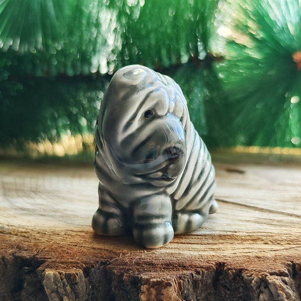 figurine Shar Pei puppy ceramics handmade, statuette porcelain