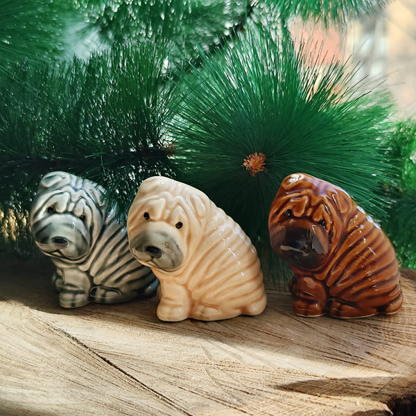 figurine Shar Pei puppy ceramics handmade, statuette porcelain