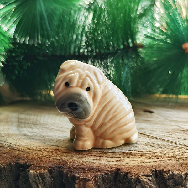 figurine Shar Pei puppy ceramics handmade, statuette porcelain