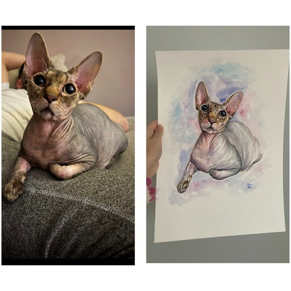 Original Custom Watercolor Pet Portrait From Photo, Original Painting