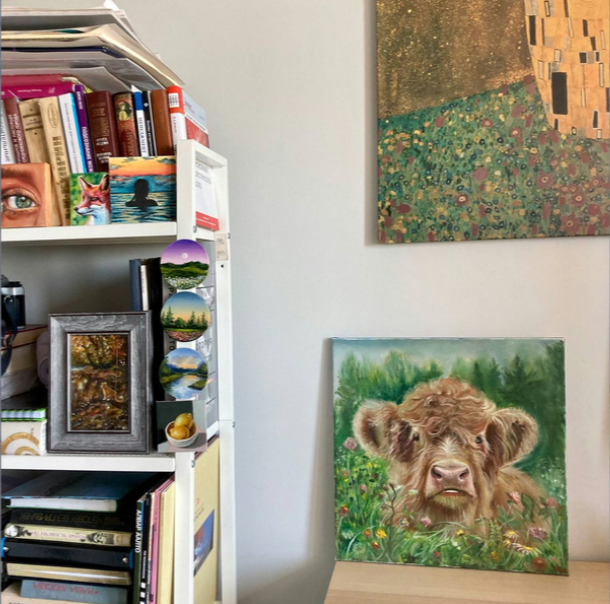 Cute Cow Painting, Original Oil Painting, Brown Cow Artwork, Cow Wall Art, Animal Paintings, Calf Wall Art, 16 by 16 in