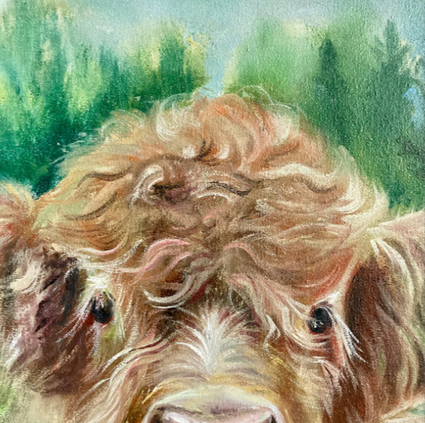 Cute Cow Painting, Original Oil Painting, Brown Cow Artwork, Cow Wall Art, Animal Paintings, Calf Wall Art, 16 by 16 in