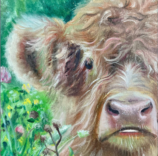 Cute Cow Painting, Original Oil Painting, Brown Cow Artwork, Cow Wall Art, Animal Paintings, Calf Wall Art, 16 by 16 in