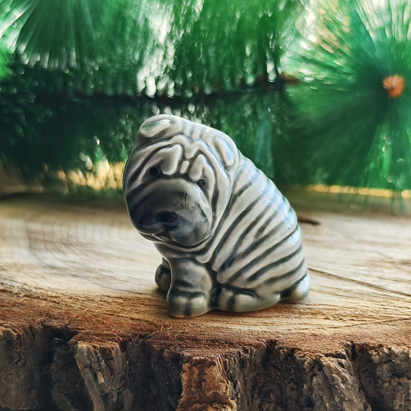 figurine Shar Pei puppy ceramics handmade, statuette porcelain