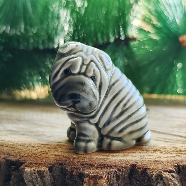 figurine Shar Pei puppy ceramics handmade, statuette porcelain