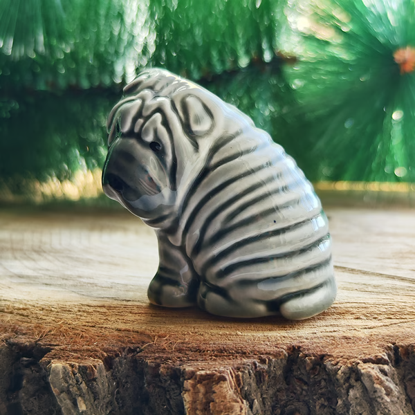 figurine Shar Pei puppy ceramics handmade, statuette porcelain