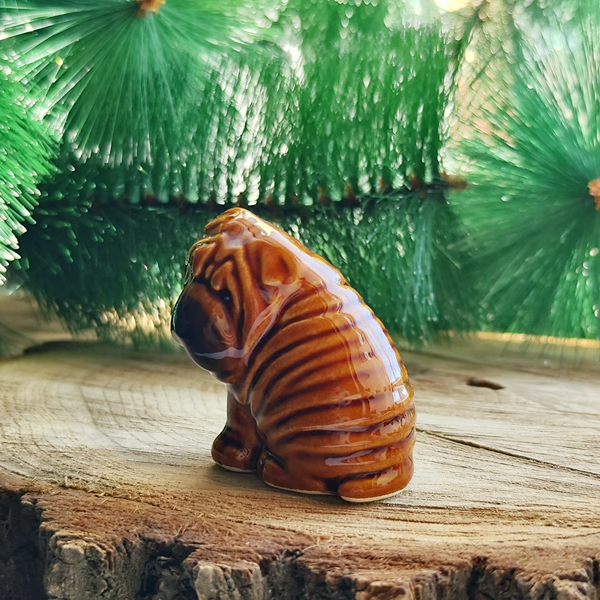 figurine Shar Pei puppy ceramics handmade, statuette porcelain