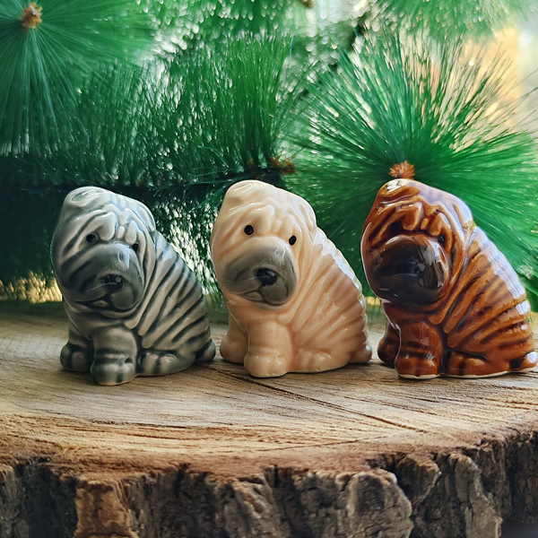 figurine Shar Pei puppy ceramics handmade, statuette porcelain
