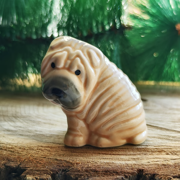 figurine Shar Pei puppy ceramics handmade, statuette porcelain