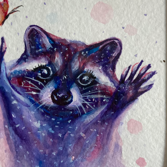 Original Framed Raccoon Painting Watercolor, Original Small Art