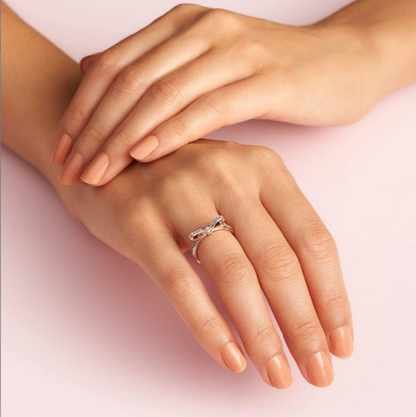 Sparkling Rose Gold Bow Ring