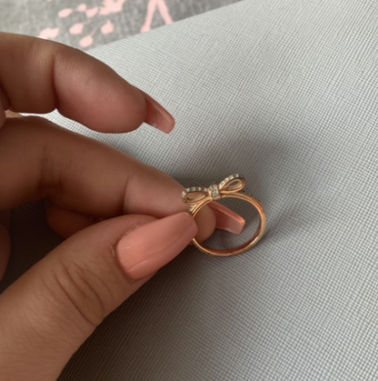 Sparkling Rose Gold Bow Ring