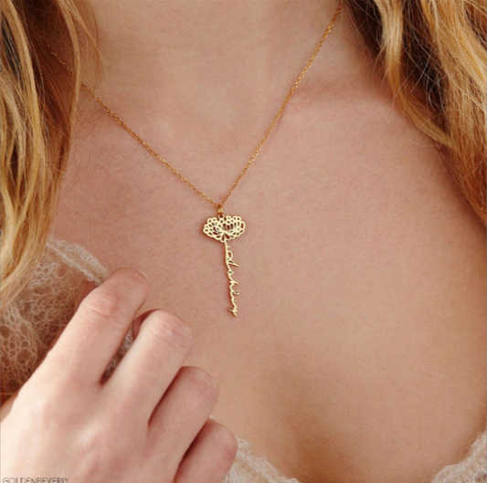 Custom Name Birth Month Flower Necklace