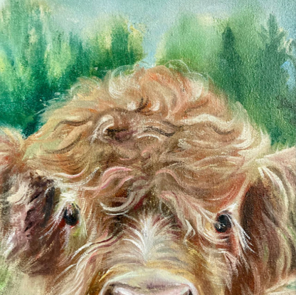 Cute Cow Painting, Original Oil Painting, Brown Cow Artwork, Cow Wall Art, Animal Paintings, Calf Wall Art, 16 by 16 in